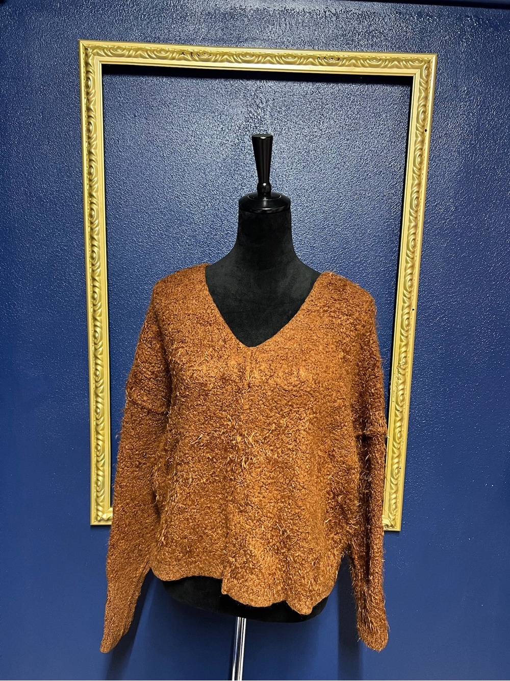 Cozy Rust Brown V-Neck Women's Sweater